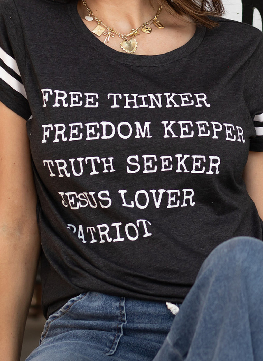 Free Thinker Freedom Keeper Truth Seeker Jesus Lover Patriot | Enza 14579 T-shirt | Teacher Shirt | Stylish Trendy Apparel