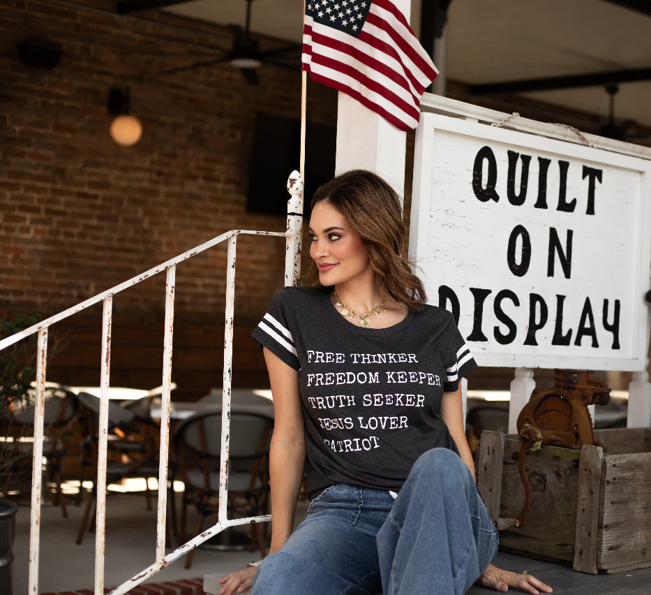 Free Thinker Freedom Keeper Truth Seeker Jesus Lover Patriot | Enza 14579 T-shirt | Teacher Shirt | Stylish Trendy Apparel