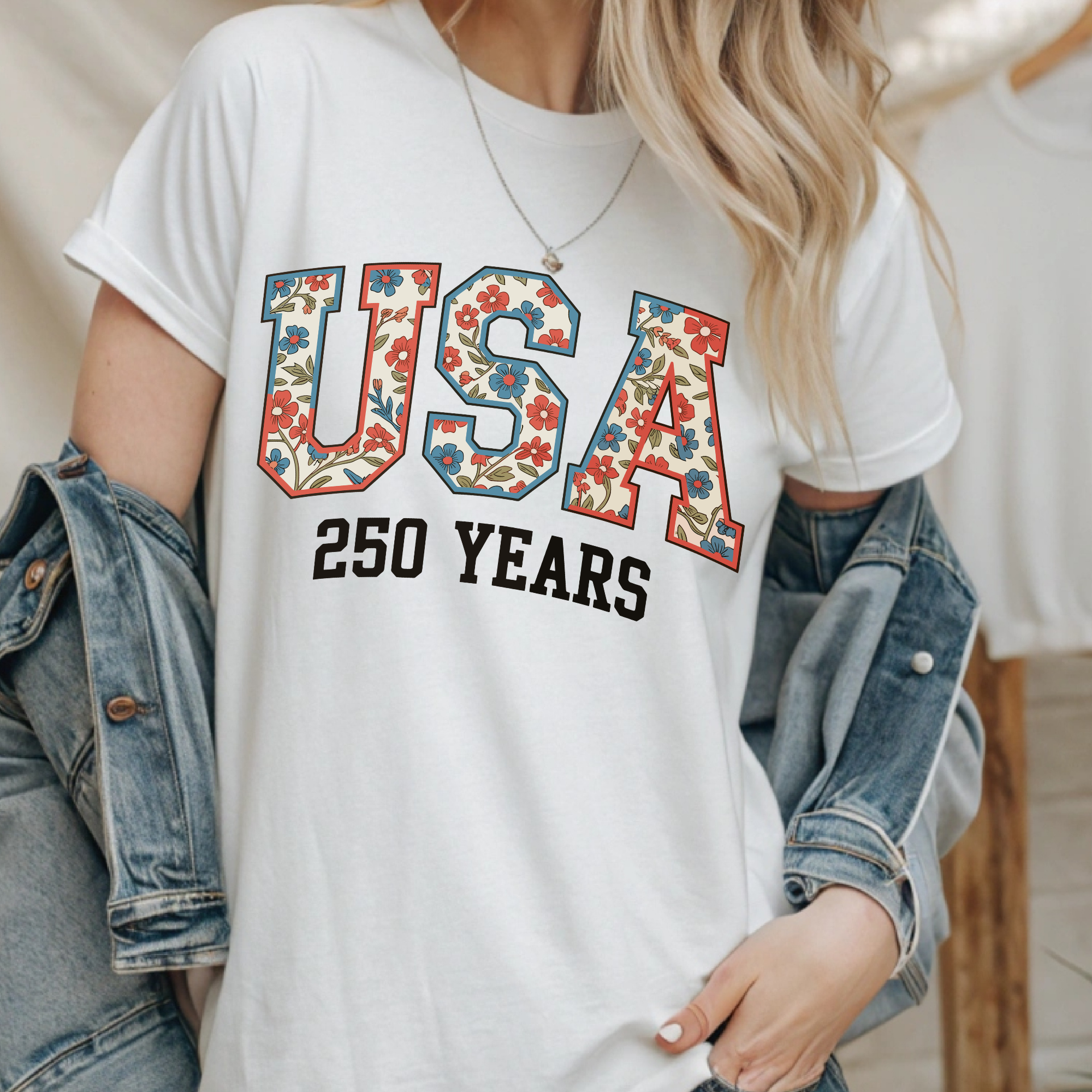 USA 1776 floral Tshirt - Long Sleeve - Crewneck - Hoodie