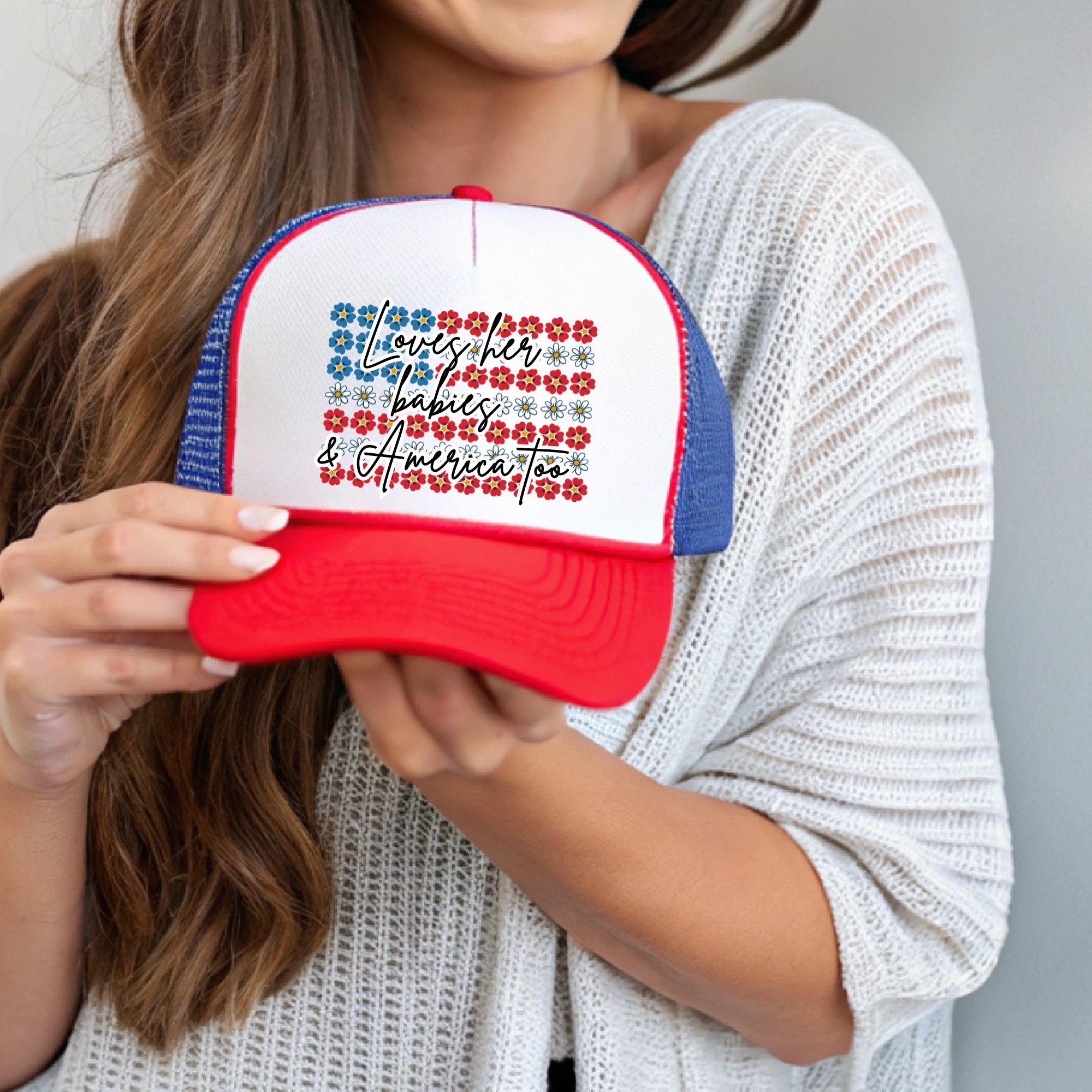 Loves her babies & America Too | Otto Cap | Teacher Hat | Stylish Trendy Hat