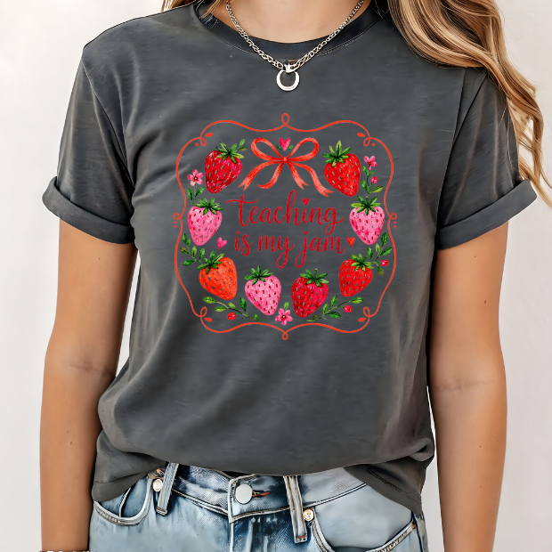 Teaching is my Jam Strawberry Teacher shirt | 100% Cotton Tshirt | teacher Shirt | Stylish Trendy Apparel nn