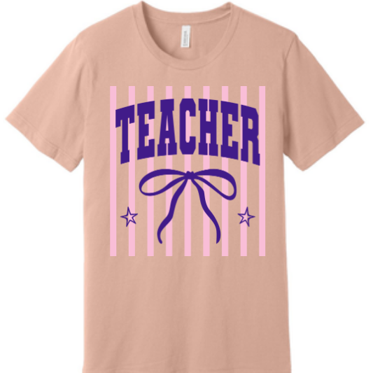 Croquette bow striped Teacher shirt | 100% Cotton Tshirt | teacher Shirt | Stylish Trendy School Apparel nn