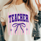 Croquette bow striped Teacher shirt | 100% Cotton Tshirt | teacher Shirt | Stylish Trendy School Apparel nn