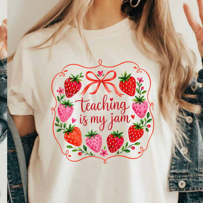 Teaching is my Jam Strawberry Teacher shirt | 100% Cotton Tshirt | teacher Shirt | Stylish Trendy Apparel nn